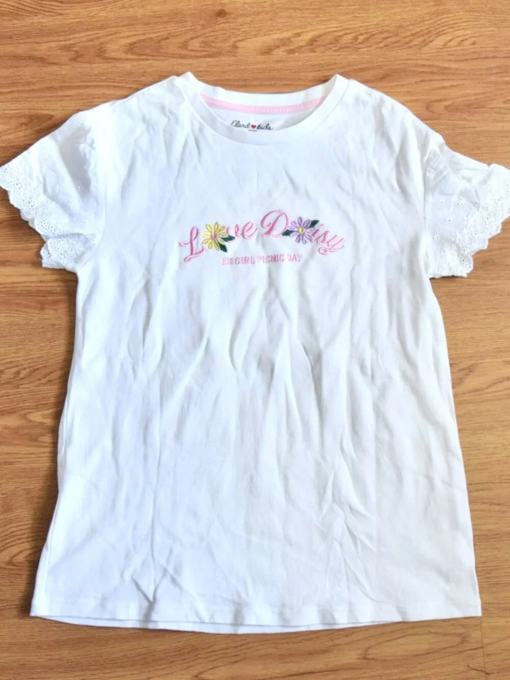 White Pink Flora Daisy Short Sleeve Cotton T-shirt